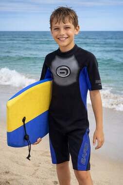 BARE Kids 2/2mm Powerstretch Shorty Wetsuit Blue/Black Size 10